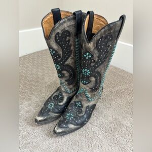Corral Women’s Nat Black Picaso Turq Appliqué Cowboy Boots 8.5